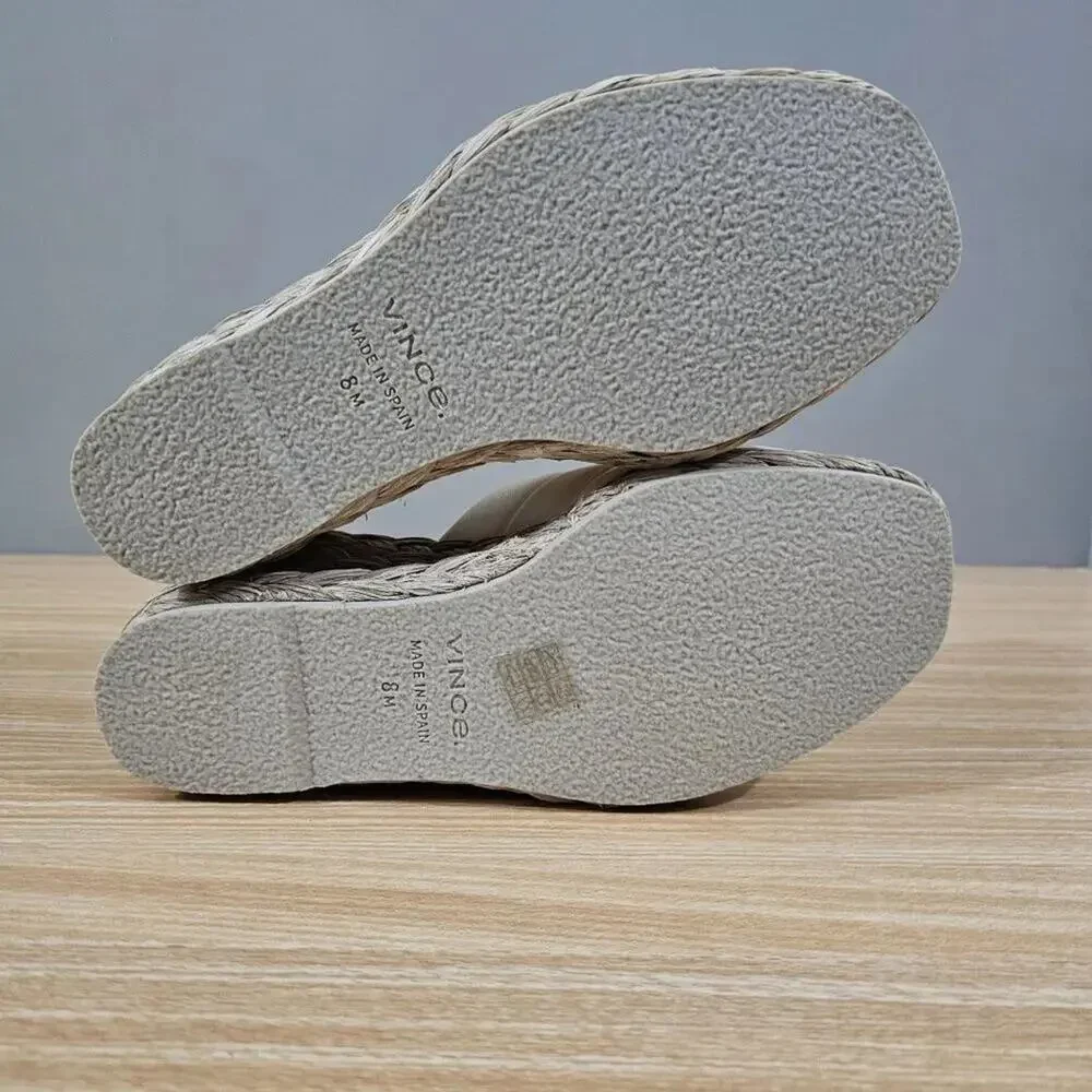 NEW Vince Gilian Woven Espadrille Wedge Sandal Marble Cream Size 8